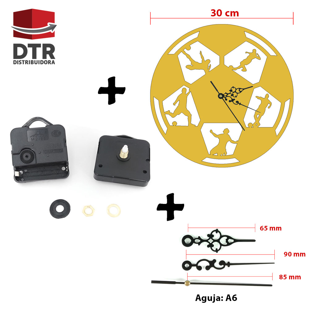 Frente de reloj con máquinas y agujas - Diseño: Pelota - Medidas: 30 cm de diámetro - Material: MDF 3 mm