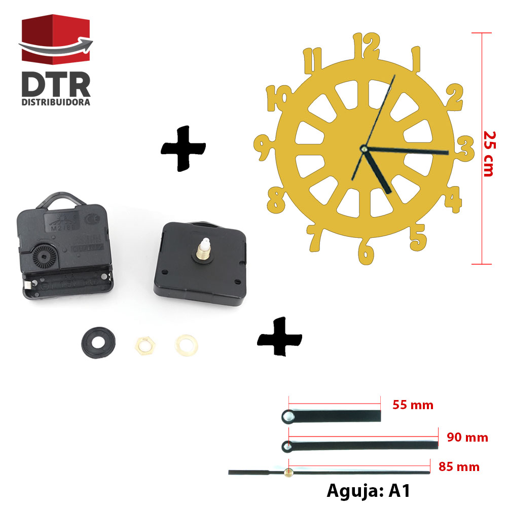 Frente de reloj con máquina y agujas - Diseño: Timón - Medida: 25 cm de diámetro - Material: MDF 3 mm