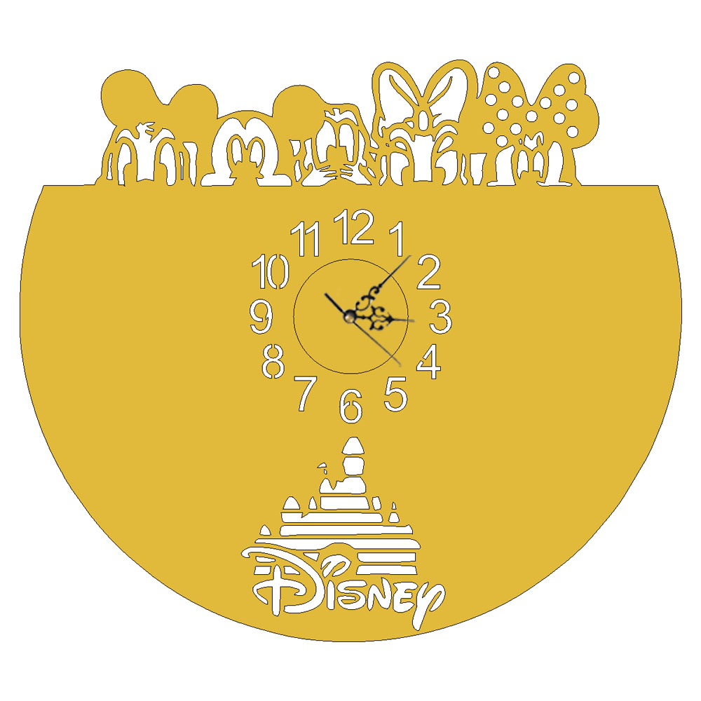 Frente de reloj con máquinas y agujas - Diseño: Disney - Medidas: 40 cm de diámetro - Material: MDF 3 mm