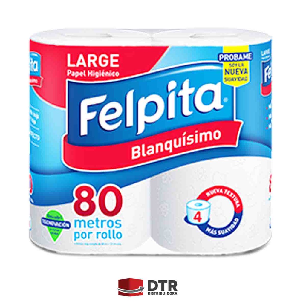 Papel higiénico felpita 4 Rollo de 80 mts cada uno