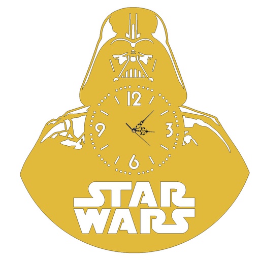 Frente de reloj con máquinas y agujas - Diseño: Star Wars - Medidas: 45 cm de diámetro - Material: MDF 3 mm